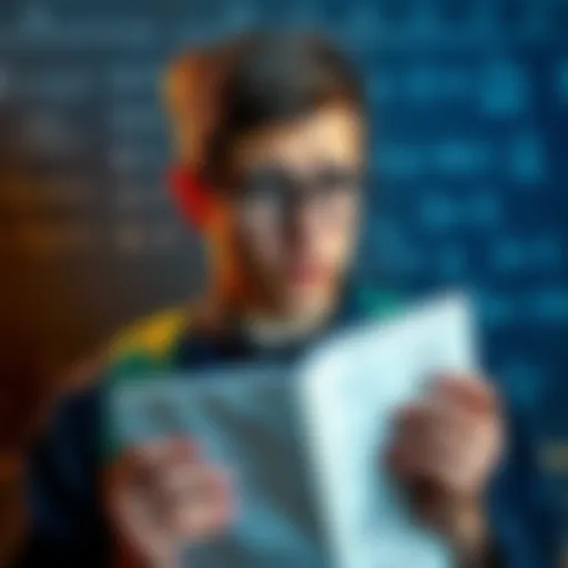 A math graduate student looks worried while holding a notebook filled with equations and graphs, depicting critical issues facing society.