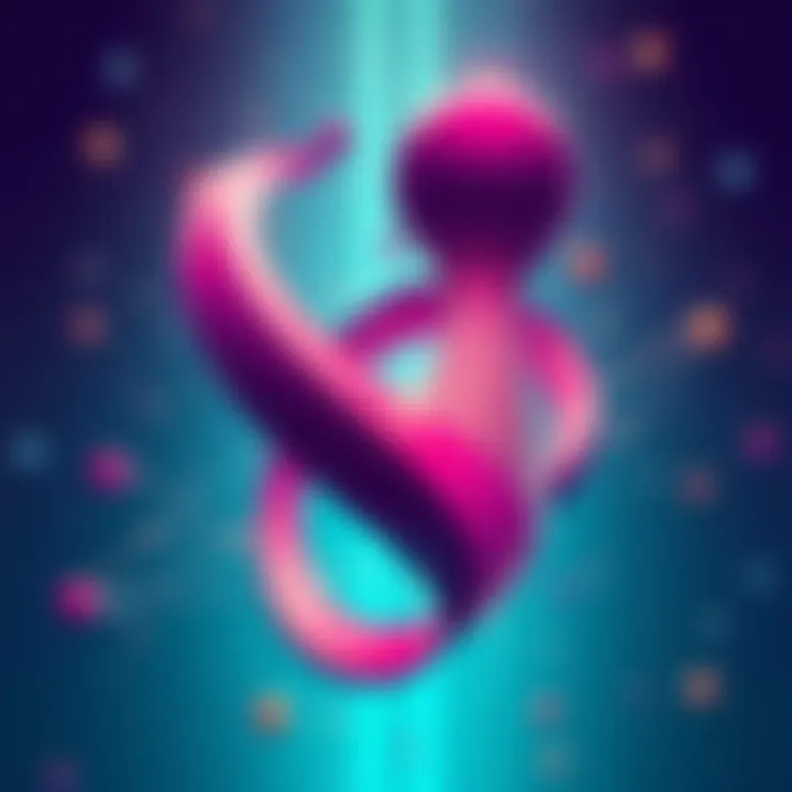 An illustration showing prime numbers and sedenions as abstract shapes intertwined, symbolizing the encoding of meaning in mathematics.