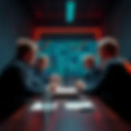 Group of mathematicians in a meeting, debating AI's approach to solving math problems.