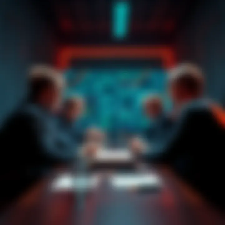 Group of mathematicians in a meeting, debating AI's approach to solving math problems.