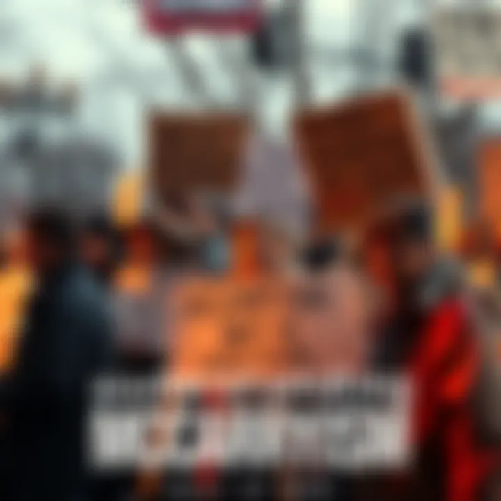 A group of people holding signs at a rally discussing McCarthyism, illustrating public debate on the topic.