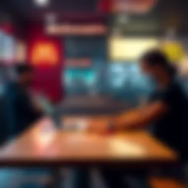 A McDonald's employee sitting at a table with a laptop, reflecting on job applications and the impact of vibe coding on employment.