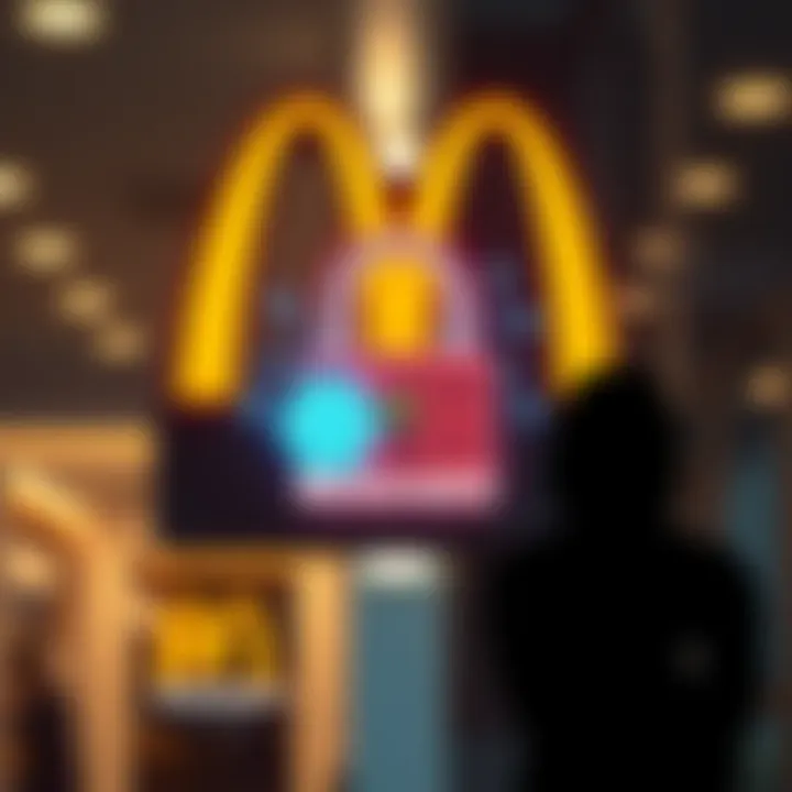 A graphic showing a McDonald's logo with a lock and a hacker's silhouette, symbolizing a data breach involving the AI hiring bot