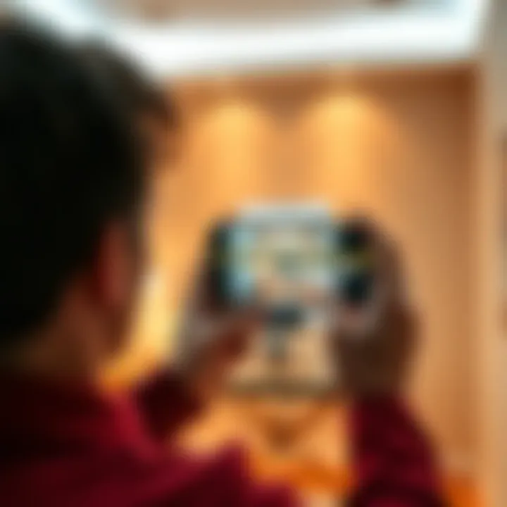 A person using a smartphone camera to measure a room, showcasing the convenience of AI technology for accurate measurements.