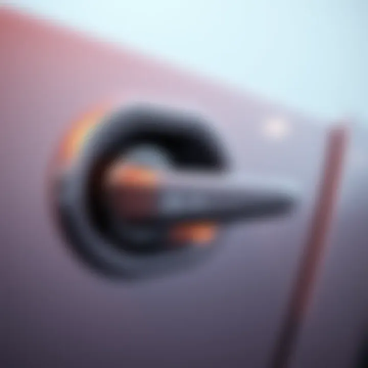 Close-up of a mechanical door handle on an electric vehicle, showcasing the new design mandated by China's regulation for 2027.