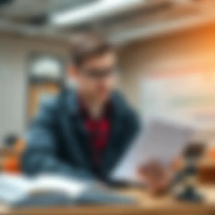 A mechanical engineer in a classroom setting studying law materials, showcasing his transition to patent law consulting.