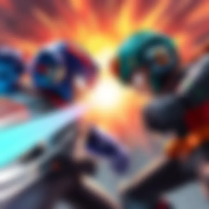 Two Megaman characters face off in an intense battle scene, showcasing dynamic poses and vibrant colors.