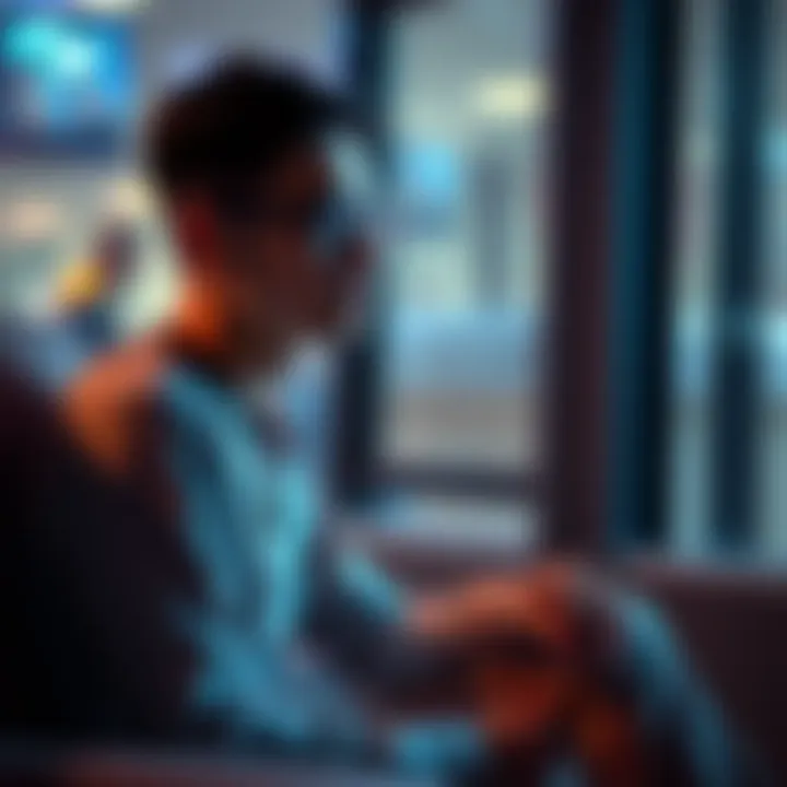 A person sitting quietly, deep in thought, as if conversing with an invisible AI in their mind, showing a look of contemplation and engagement.