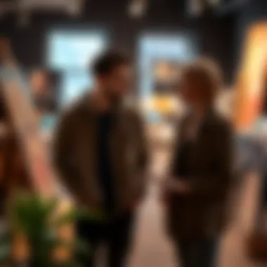 An artist and a mentor discuss art techniques at a studio.