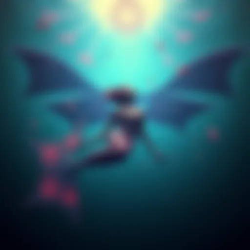 A mermaid swimming in dark waters, surrounded by eerie digital patterns representing AI, showing a contrast between fantasy and technology.