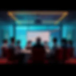 A view of a conference room with representatives discussing recent developments at the Meridian Group