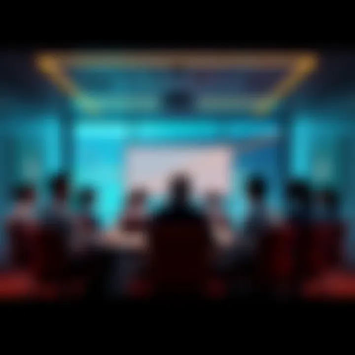 A view of a conference room with representatives discussing recent developments at the Meridian Group