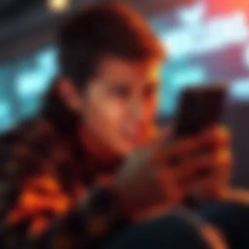 A frustrated person looking at their phone, unable to scroll for new messages in a messaging app.
