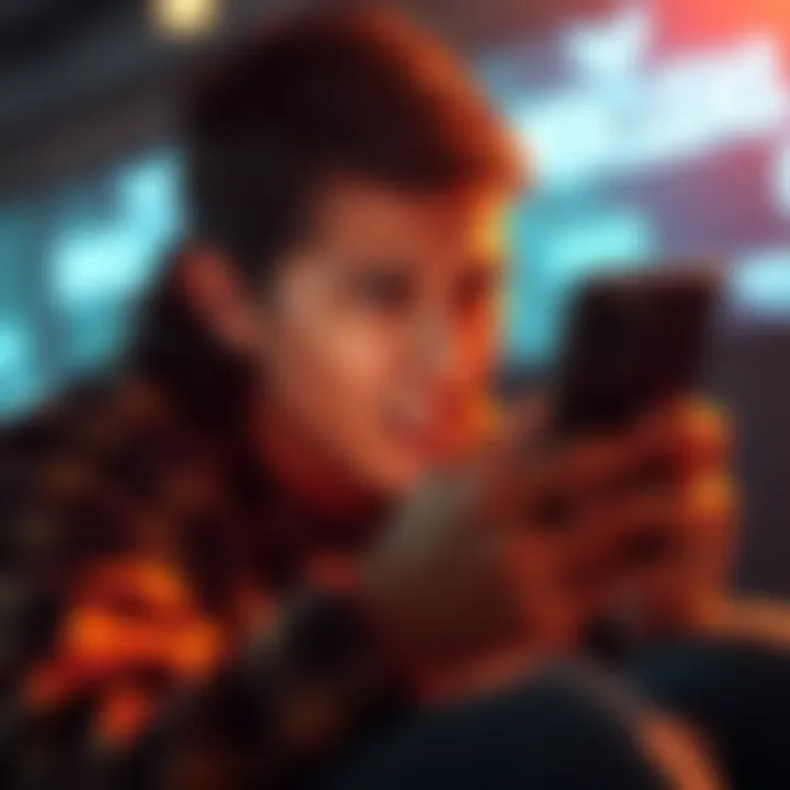 A frustrated person looking at their phone, unable to scroll for new messages in a messaging app.