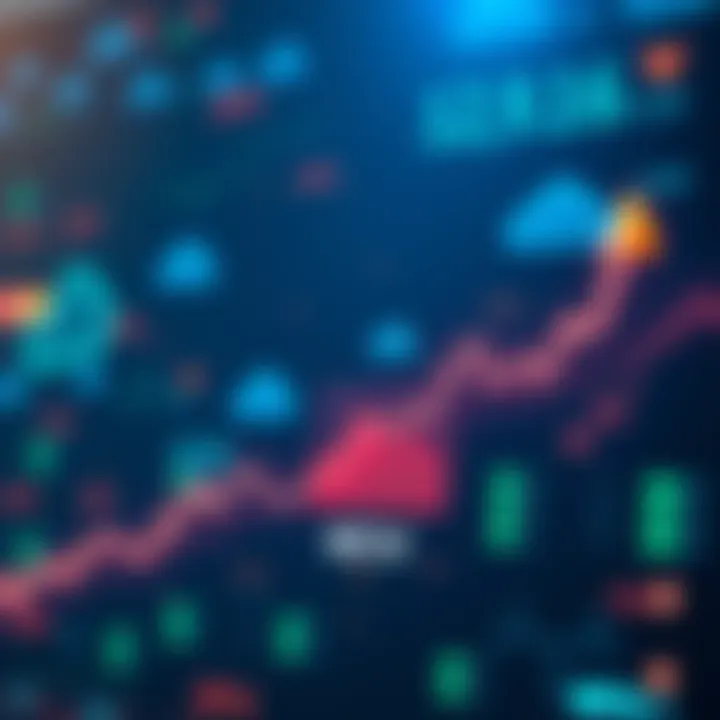 Meta Cloud AI Growth A graph showing Meta's stock increase with cloud technology icons, representing its strategy in AI computing and cloud services.