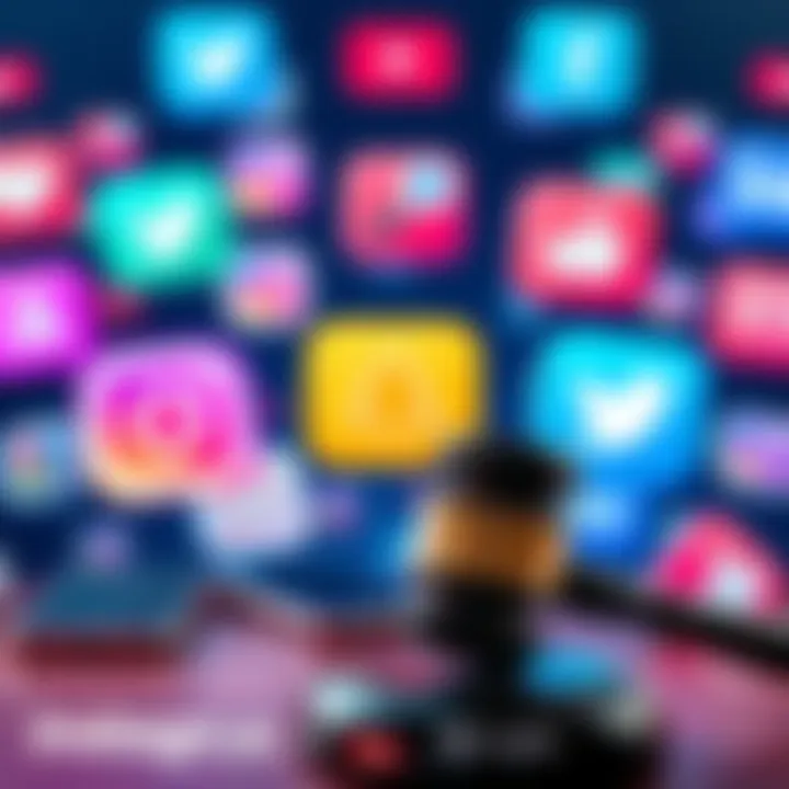 A visual representation of Meta's legal challenges affecting social media engagement, featuring social media icons like Instagram and a gavel to symbolize a trial