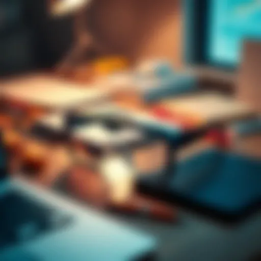 A pair of Meta AI smart glasses placed on a wooden desk, surrounded by a laptop and office supplies, representing workplace technology and privacy concerns.