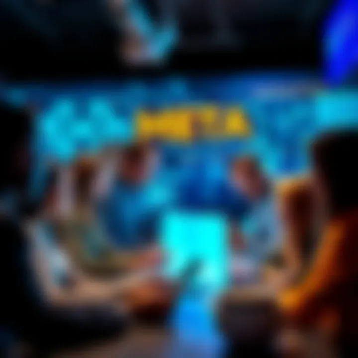 A group of diverse employees collaborating on AI projects at Meta