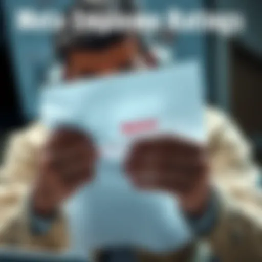 A concerned employee looking at a performance review document with 'below expectations' noted on it, showing worry about job security and morale.