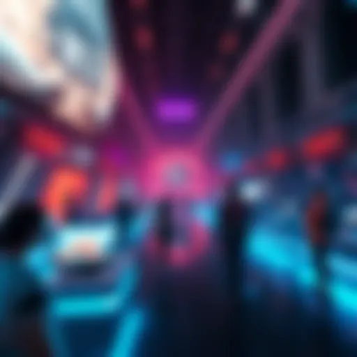 A digital representation of a virtual reality environment showing users interacting in Horizon Worlds