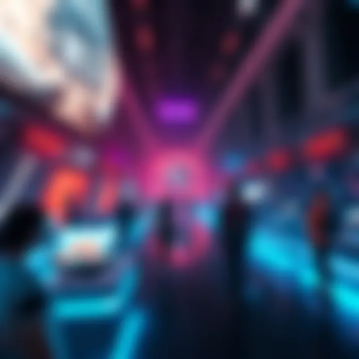 A digital representation of a virtual reality environment showing users interacting in Horizon Worlds