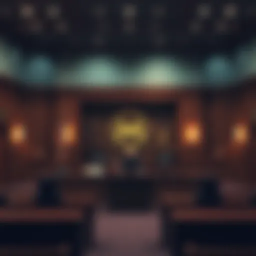 A courtroom with Meta's logo on display as lawyers present their case against social media addiction