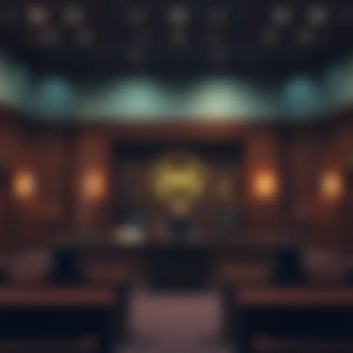 A courtroom with Meta's logo on display as lawyers present their case against social media addiction