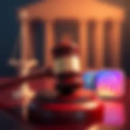 Illustration of a court gavel and social media icons representing Facebook and Instagram, highlighting the $17 billion settlement over teen addiction issues.