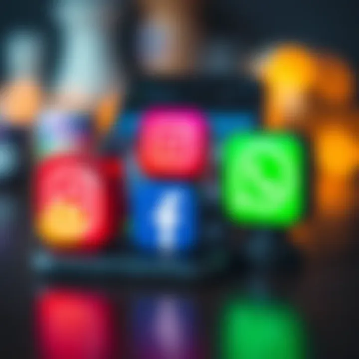 Icons representing subscription services for Instagram, Facebook, and WhatsApp with a smartphone in the background