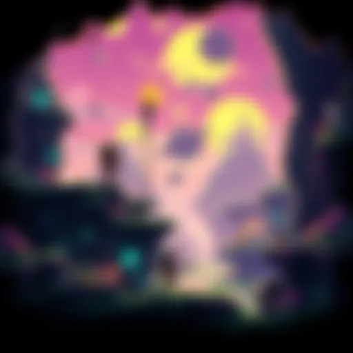 A colorful 2D Metroidvania game scene showing a character exploring a new area with a mixed landscape of platforms and obstacles