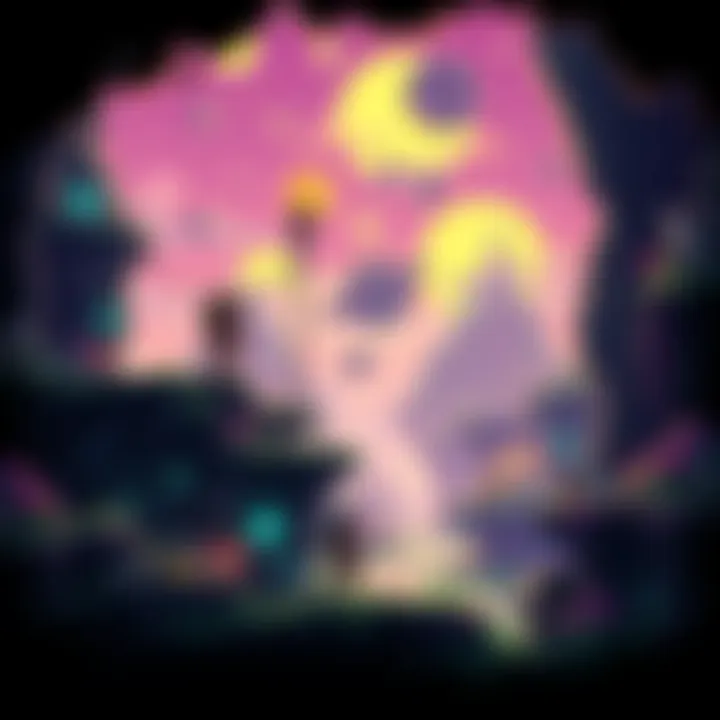 A colorful 2D Metroidvania game scene showing a character exploring a new area with a mixed landscape of platforms and obstacles