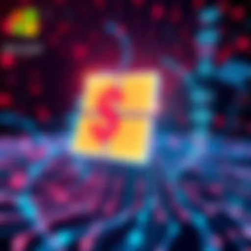 A visual representation of Microsoft investing in AI technology, featuring a digital concept of artificial intelligence with a dollar sign motif