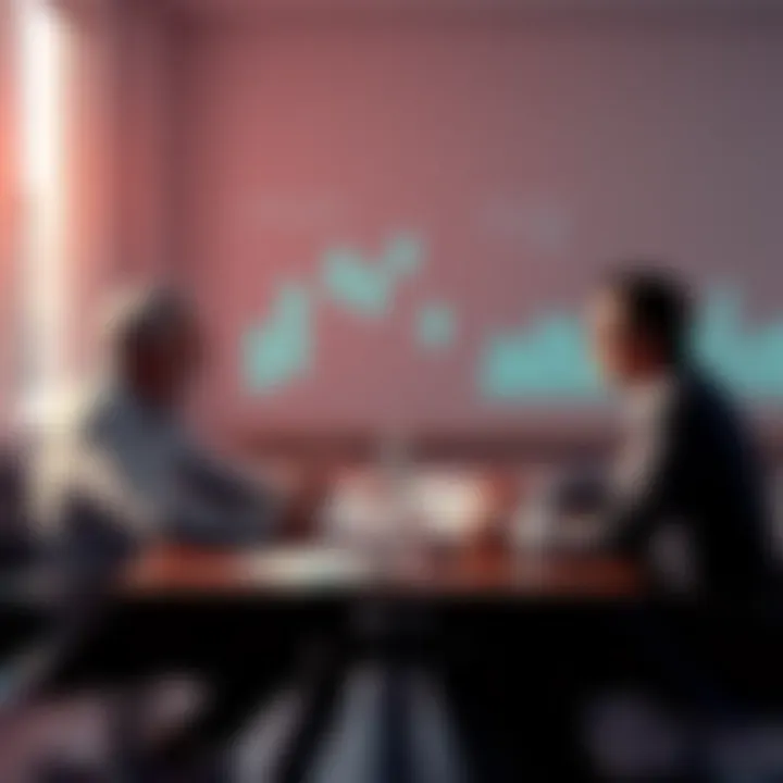 Microsoft and OpenAI leaders sit at a table, engaged in a heated discussion about AGI, with charts and notes spread out before them.