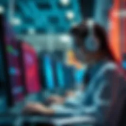 A Microsoft call center employee using AI technology to assist customers, with a focus on efficiency and productivity.