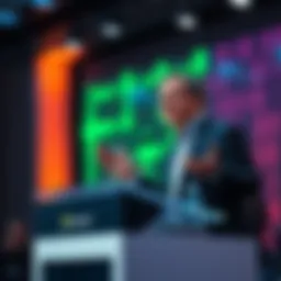 Microsoft Executive Discussing AI Ethics A Microsoft executive speaking at a podium about AI scraping and labor ethics during a conference