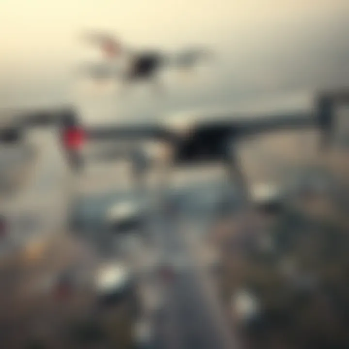 Military drones flying over a battlefield during an operation
