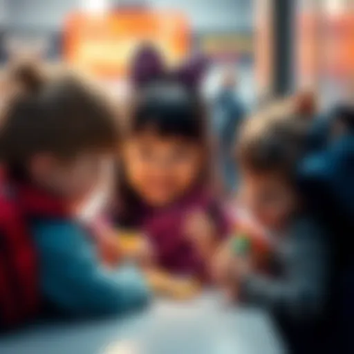 Mimi smiling as she shares tiny snacks from her backpack with her little brother during lunch at school