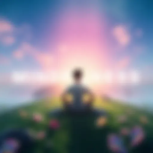 A serene background with calming colors and a character meditating, surrounded by nature imagery representing mindfulness, relaxation, and focus.