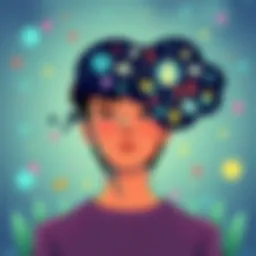Illustration showing a person contemplating gaps in understanding with a thought bubble containing world concepts and human interaction symbols