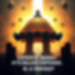 A visual representation of a missile defense system under a golden dome with missiles and satellites in the background