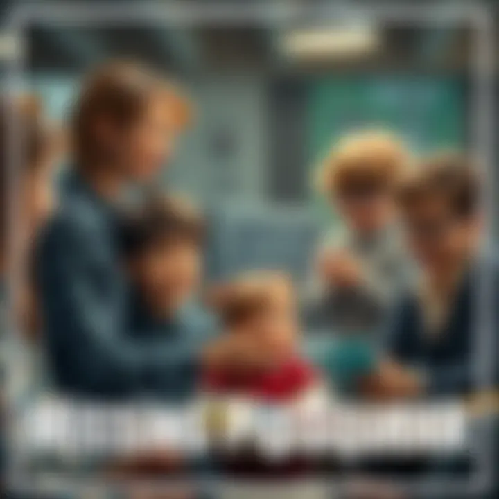 A nostalgic scene of people sharing memories about Pipsqueak with warm smiles and thoughtful expressions, surrounded by childhood items.