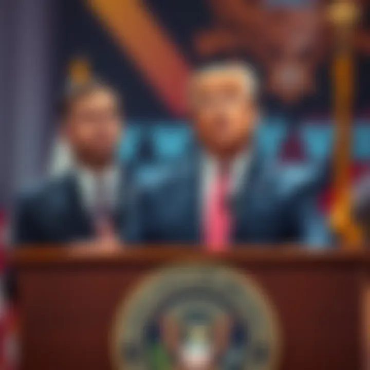 Missouri's Attorney General making a statement about AI systems and Donald Trump at a podium