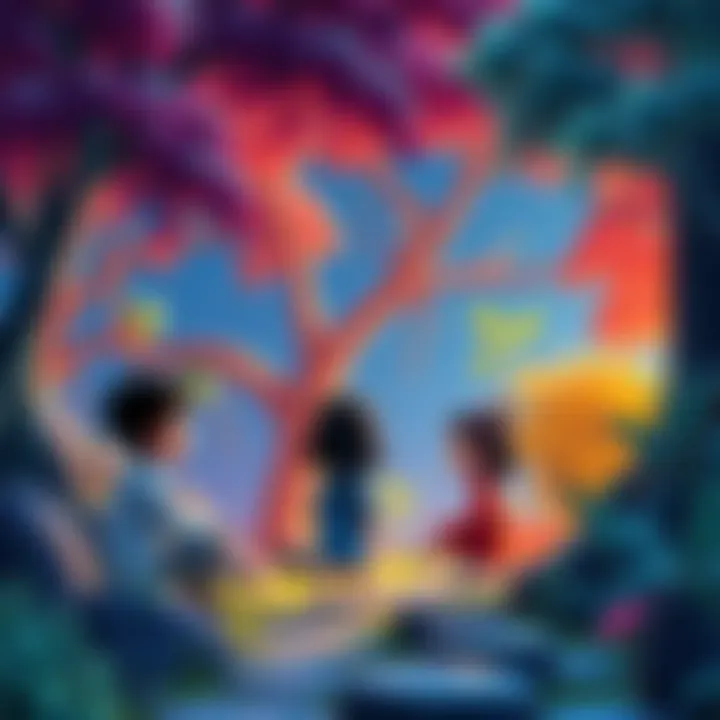 Vibrant scene featuring Miyazaki's characters interacting in a lush, colorful environment, showcasing the transformation of animated art into a 3D adventure.