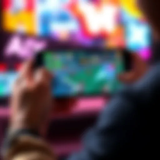 A person playing a mobile game on a smartphone, showing engaging gameplay with colorful graphics and user-friendly interface.