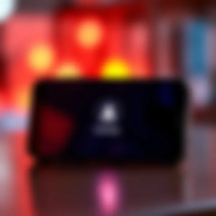 A smartphone screen showing an app download in progress with a bright background.