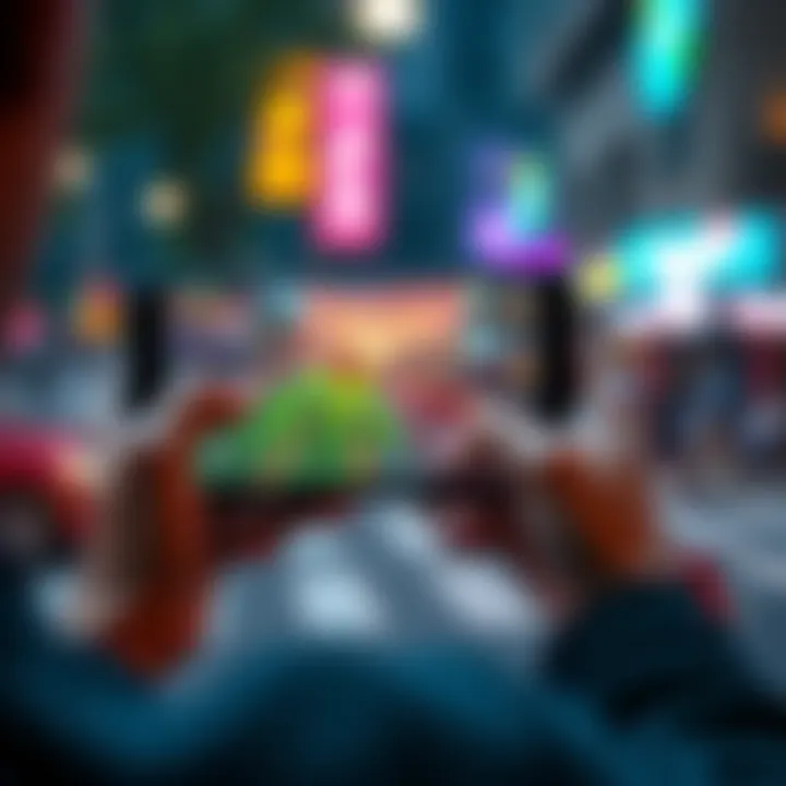 A person playing a mobile game in portrait mode with one hand, showcasing quick and easy gameplay during daily activities