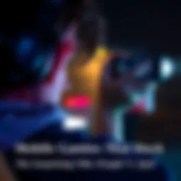 A person playing a mobile game on their phone, deeply focused and engaged with bright graphics visible on the screen