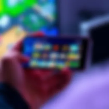 Mobile gaming titles on a smartphone A person holding a smartphone displaying various mobile game icons, showcasing a range of gaming options.