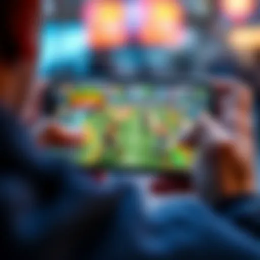 Mobile games on a smartphone screen A close-up of a smartphone displaying popular mobile games with vibrant graphics and a player engaged in gameplay