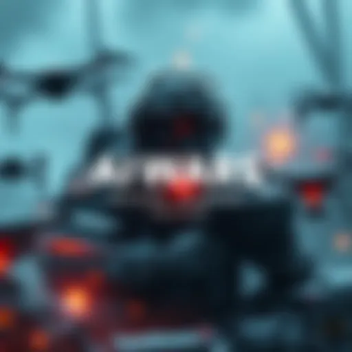 A soldier using advanced technology in a combat setting, surrounded by drones and digital maps.